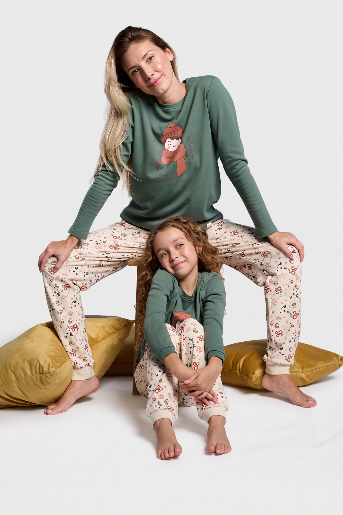 Pyjama long femme molletonné imprimé Automne chaleureux