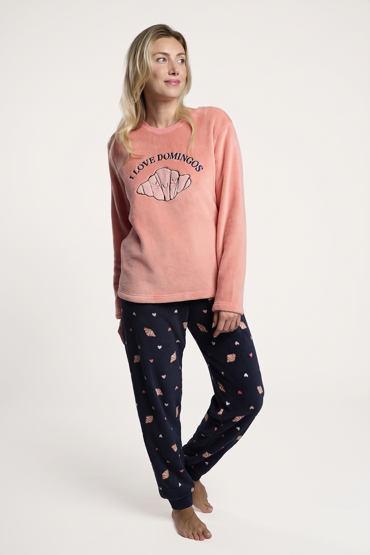 Pyjama long femme polaire corail I Love Domingos
