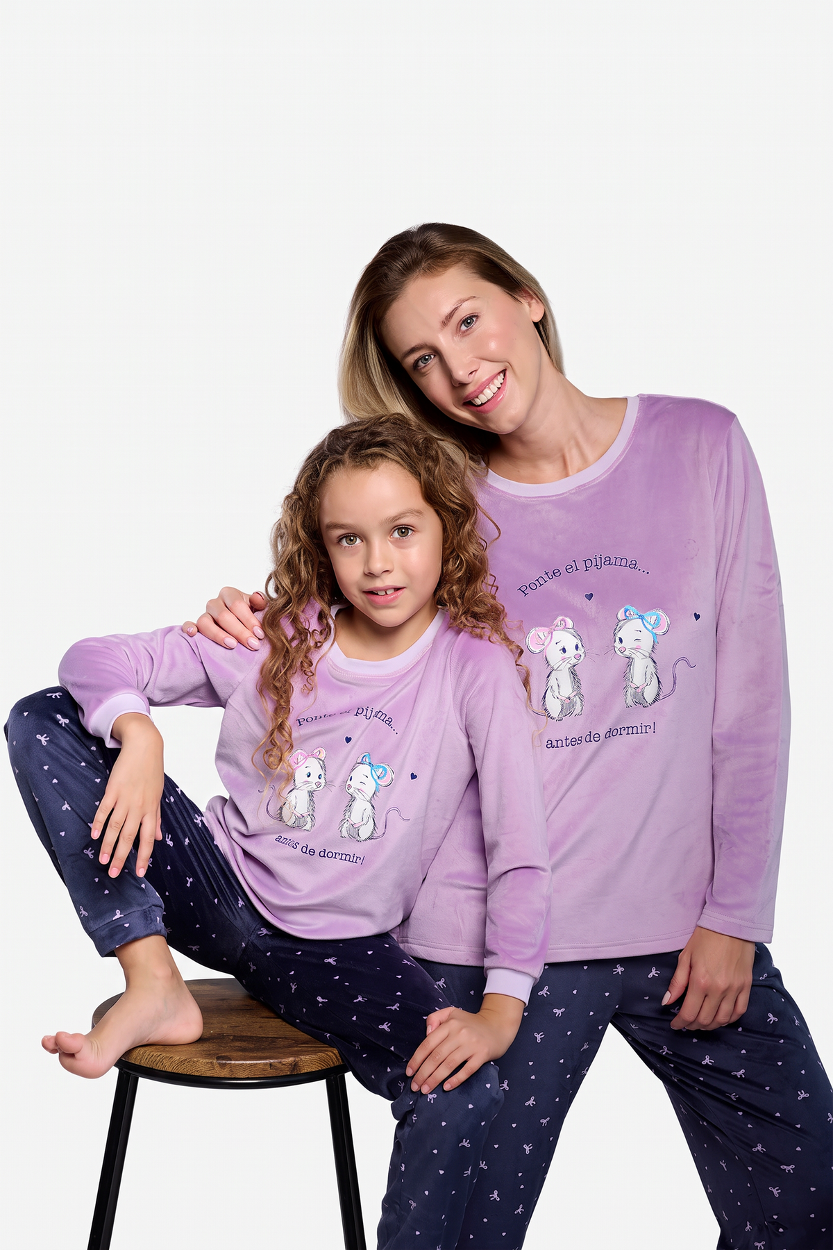 Pyjama long femme velours imprimé fantaisie