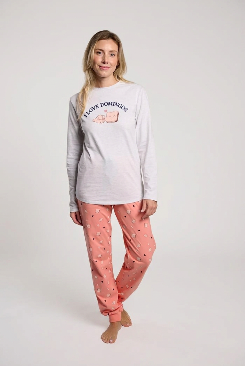 Pyjama long femme coton corail I Love Domingos